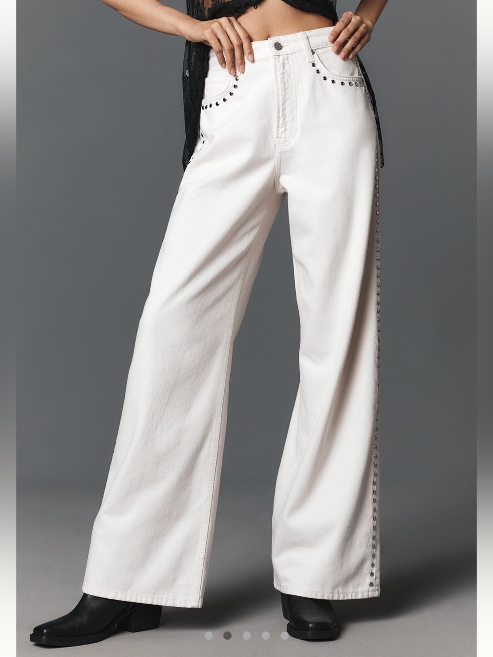 Reformation Cary High-Rise Slouchy Wide-Leg Jeans NEW 28 Anthropologie Studded - Picture 10 of 14